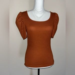 Super Cute Rust Colored Ribbed Top with Puffy Sleeves Size Small | Quick Ship!